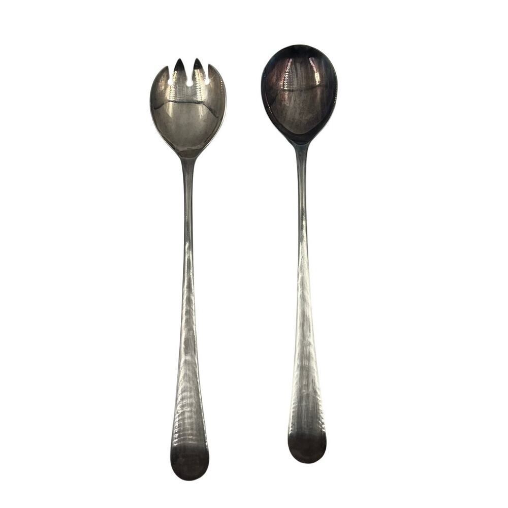 Vintage Set Flatware Salad Servers Spoon & Fork Long Handles Minimalist Design